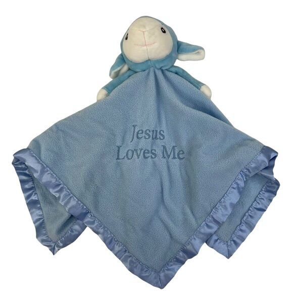 Precious Moments Jesus Loves Me Lamb Sheep Baby Security Blanket Lovey Blue Nunu - Picture 1 of 12